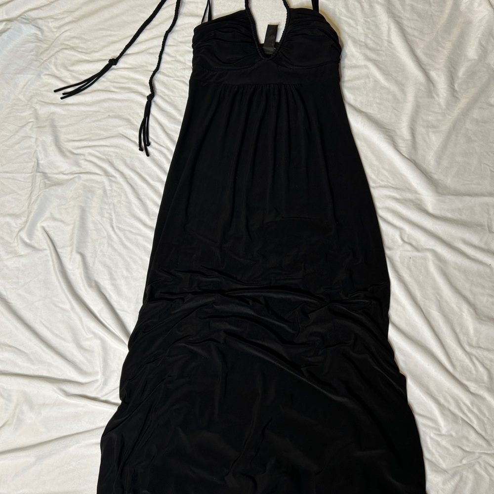 Bisou Bisou Black Maxi Dress with Braided Halter Straps
